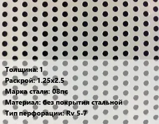 Лист перфорированный 1 1.25х2.5 Марка: 08пс без покрытия стальной Rv 5-7
